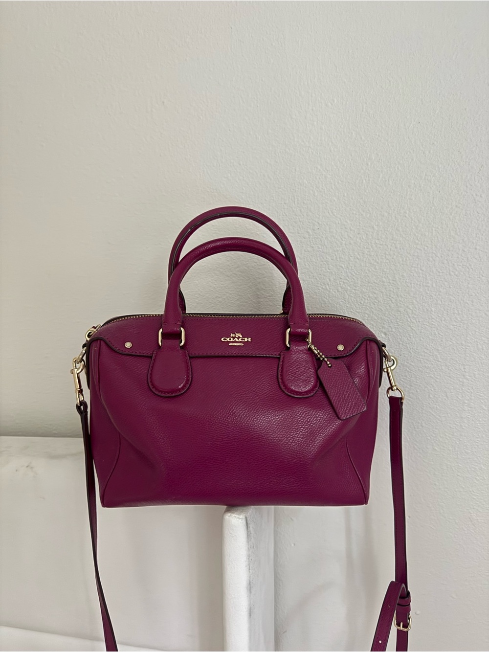 Coach Pebbled Leather Satchel in Deep Berry